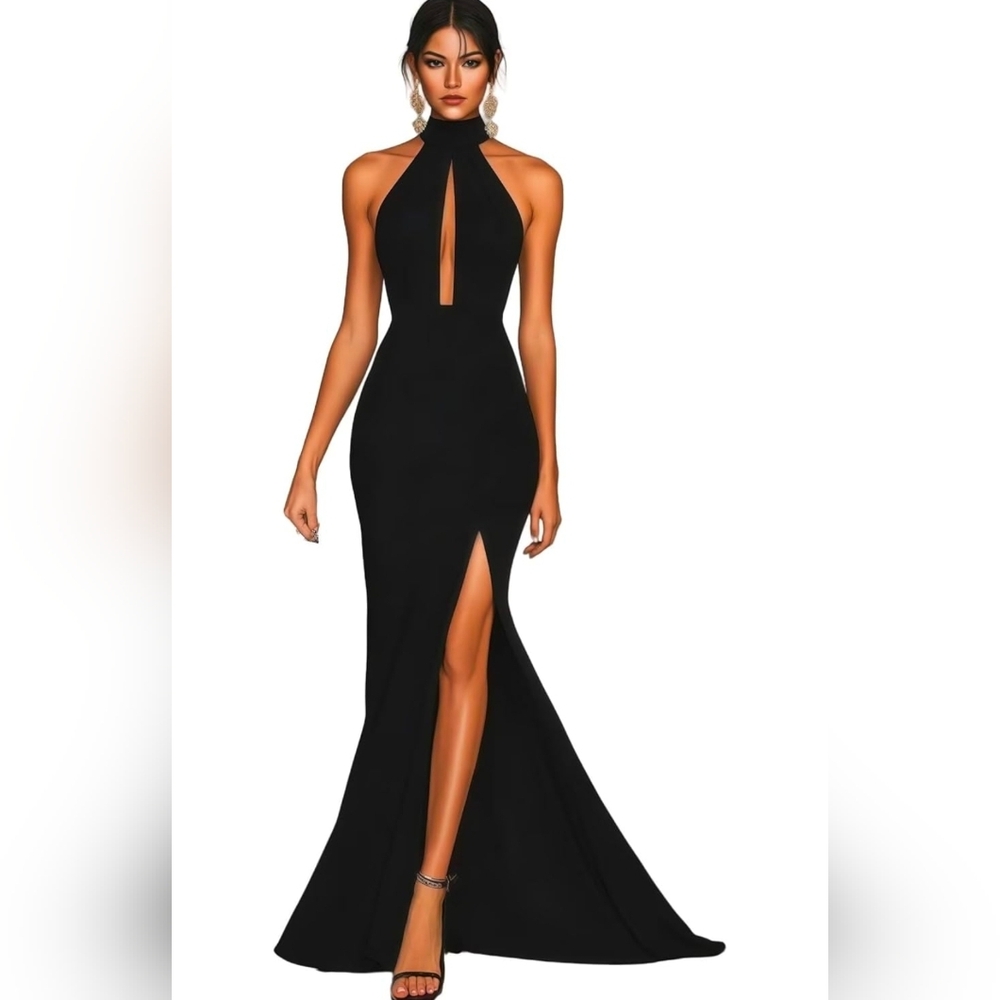 Elegant Black Halter Evening Gown